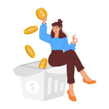 Dolar parası olan kadın, iş yatırımcısı olduğunu gösteriyor.