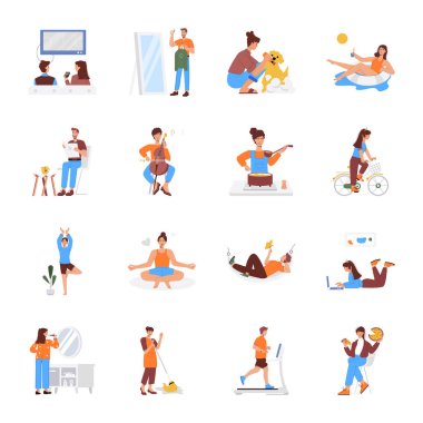 Günlük Rutin Düz Çizimler Koleksiyonu