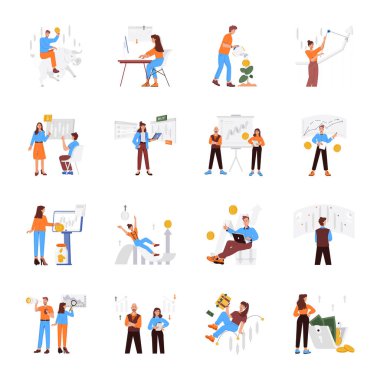 Düz Stil İş Resimleri Seti