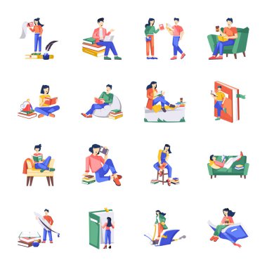 16 Kitap ve Mürekkep Düz Çizimler