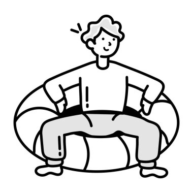 Ring çocuğu bilardo yüzüğünde oturuyor, el çizimi ikon