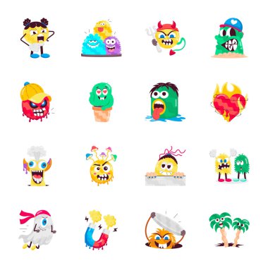 Düz Çizgi Roman Biçimli Karakter Etiketleri Paketi