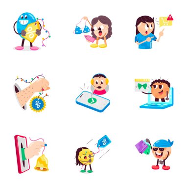 Düz Stil Alışveriş Yapıştırması Koleksiyonu