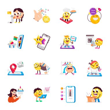 Web Alışverişinin Çizgi Film Biçimi Yapıştırıcısı