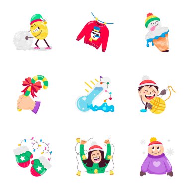 Kış ve Xmas Düz Etiketleri