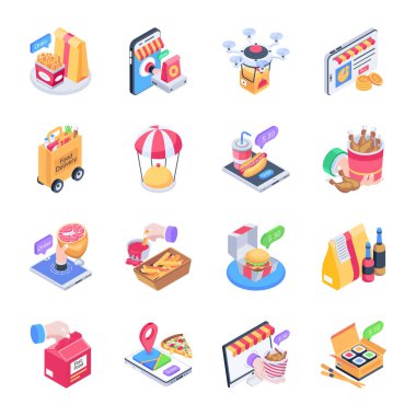 Öğünler Paketi Isometric Simgeleri Siparişi