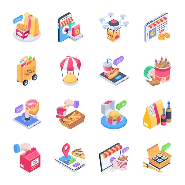 Öğünler Paketi Isometric Simgeleri Siparişi