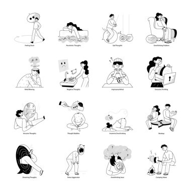 Psikolojik Sorunlar Paketi Doodle Mini Çizimleri