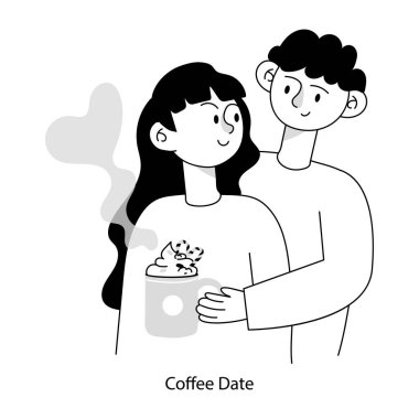 Çiftin sevgi dolu kucaklaşmasının küçük bir çizimi.