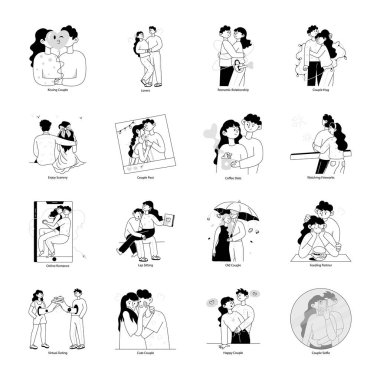 Çiftler için Aşk Paketi Doodle Mini Çizimleri