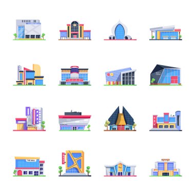 Modern AVM Binalarının Isometric Simgeleri