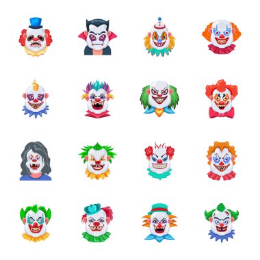 16 Ürkütücü Yüz Düz Vektörü Paketi