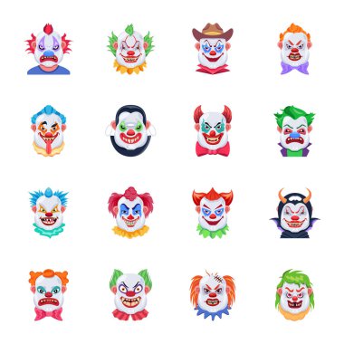 16 Palyaço Yüzlü Düz Vektörün Koleksiyonu