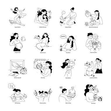 16 Anneler Günü Koleksiyonu Doodle Mini Çizimleri