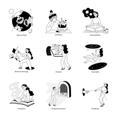 Modern Meta Dünyası Doodle Mini Çizimleri Paketi