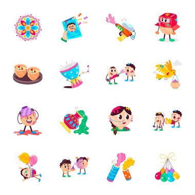 Holi Eğlencesinin Moda Düz Etiketleri