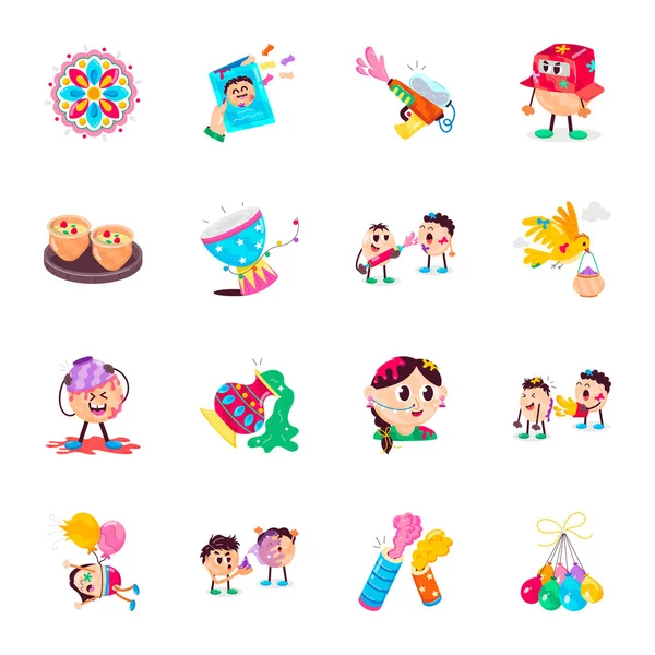 Holi Eğlencesinin Moda Düz Etiketleri