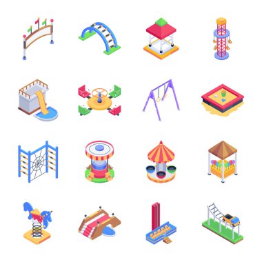Park Sürüşleri Koleksiyonu Isometric Simgeleri
