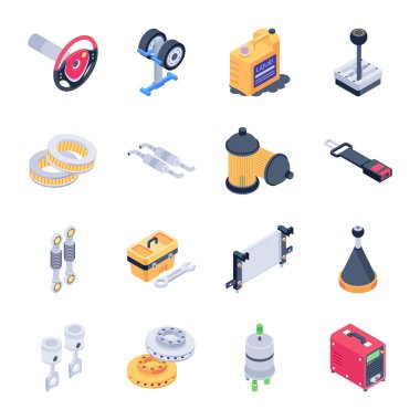 Otomotiv Araçlarının Modern Isometric Simgeleri