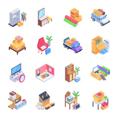 Isometric Biçim Simgelerini Paketleme Koleksiyonu