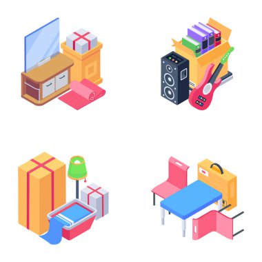 Ev dekorasyonu seti Isometric Simgeleri