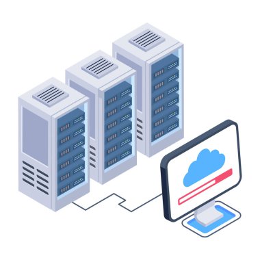 Sunucu raflarını tasvir eden moda izometrik simge