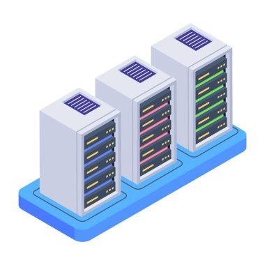 Sunucu raflarını tasvir eden moda izometrik simge