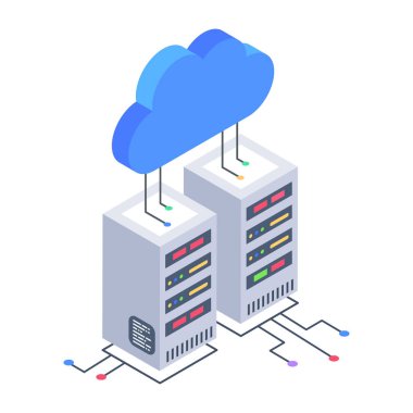 Sunucu raflarını tasvir eden moda izometrik simge