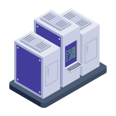 Sunucu raflarını tasvir eden moda izometrik simge