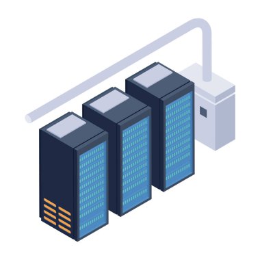 Sunucu raflarını tasvir eden moda izometrik simge