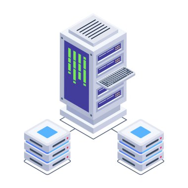 Sunucu raflarını tasvir eden moda izometrik simge