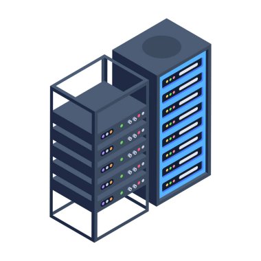 Trendy isometric icon depicting server racks
