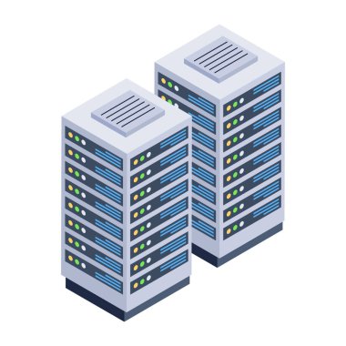 Trendy isometric icon depicting server racks