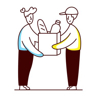 Bakkal teslimatını gösteren el çizimi illüstrasyon