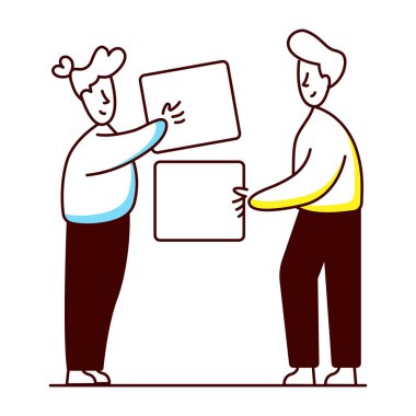 Doodle stili illüstrasyon takım işbirliğini gösteriyor