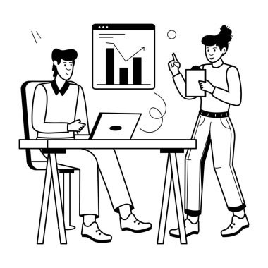 Uzak çalışma tasvir eden modaya uygun karakter simgesi