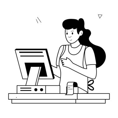 Uzak çalışma tasvir eden modaya uygun karakter simgesi