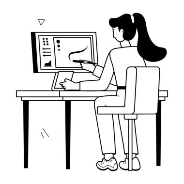 Uzak çalışma tasvir eden modaya uygun karakter simgesi