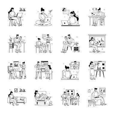 Glyph Karakteri Simgelerinde Çalışan 16 Kişinin Modern Koleksiyonu