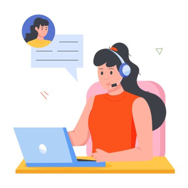 Uzaktan çalışma tasvir eden modaya uygun düz karakter simgesi