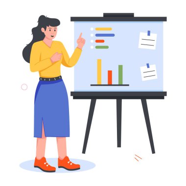 Uzaktan çalışma tasvir eden modaya uygun düz karakter simgesi