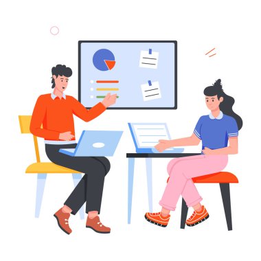 Uzaktan çalışma tasvir eden modaya uygun düz karakter simgesi