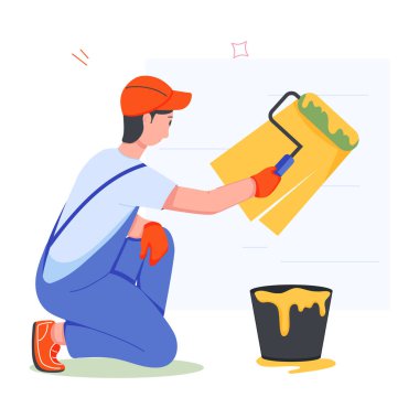 Uzaktan çalışma tasvir eden modaya uygun düz karakter simgesi