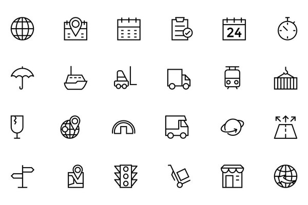 Значки векторной линии глобальной логистики 1
