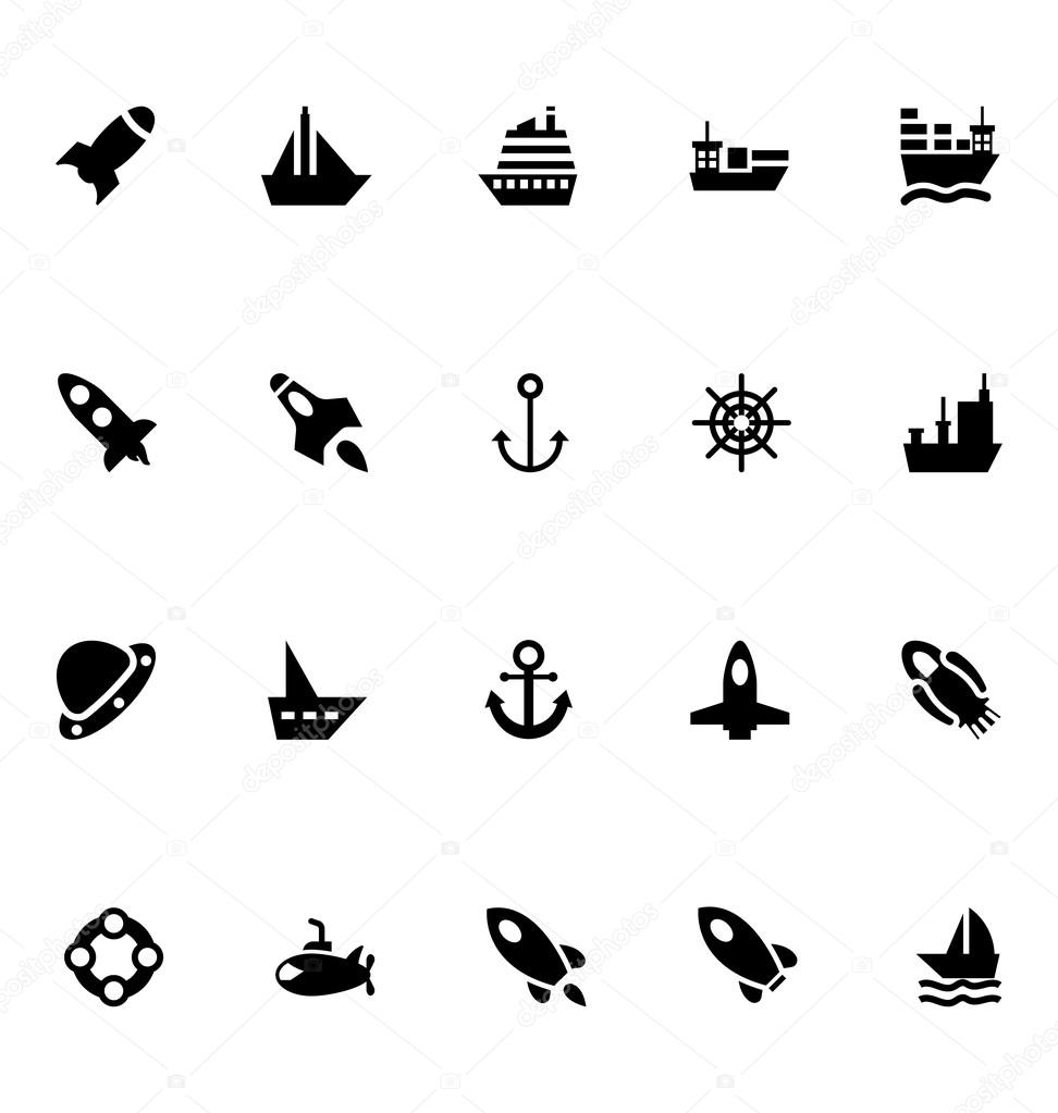 Aircraft and Ships Vector Icons 1