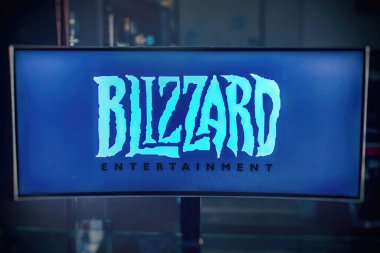 monitor logo Blizzard Entertainment software house producer of video games, famous for Warcraft , Diablo and Starcraft clipart