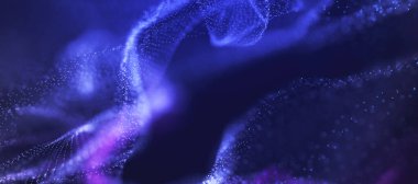 Akan parçacıkların olduğu soyut dijital dalga teknolojisi. Bağlantı alanları koyu arkaplanda. güzel teknoloji kurumsal kavram geçmişi.