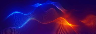 Soyut renkli dijital parçacıklar dalga boyası ve ışık arkaplanı, 3 boyutlu dalga çizgisi nokta arkaplan, çizgi dalga ışığı özel arkaplan efekti.