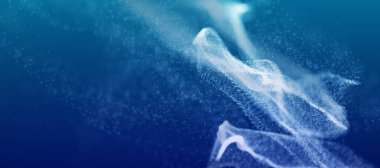 Büyük Veri Parçacıkları Görselleştirmesi. Fen bilgisi fütüristik illüstrasyon. Ses dalgası. Görselleştirme. Akan parçacıklarla soyut dijital manzara.