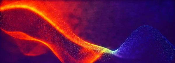 抽象的なカラフルなデジタル粒子波 ボケと光の背景 3Dレンダリング波線ドットの背景 線の波光輝く効果特定の背景 — ストック写真